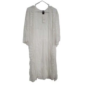 Raj Women's One Size White Embroidered Mesh Kimono Cover Up Boho Beach Bridal